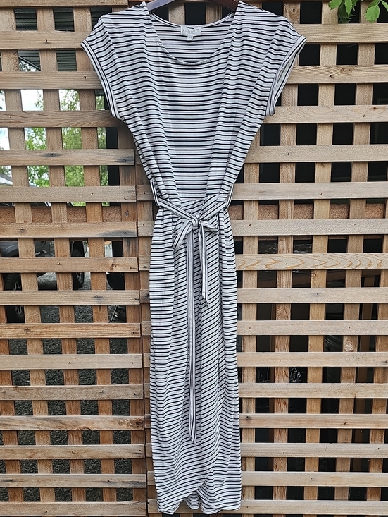 APRICOT Dresses & Skirts - Black and White Striped Tie-Waist Maxi Dress